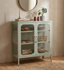 Elvar Metal Crockery Unit with Fluted Glass Doors Compact Dining Storage Cabinet and Elevated Metal Legs