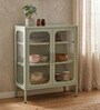 Elvar Metal Crockery Unit with Fluted Glass Doors Compact Dining Storage Cabinet and Elevated Metal Legs