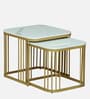 Elvas Metal Nesting Coffee Table Set In Gold Finish with White Porcelain Top (Set of 2)