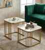 Elvas Metal Nesting Coffee Table Set In Gold Finish with White Porcelain Top (Set of 2)