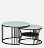 Elvas Metal Round Nesting Coffee Table Set In Black Finish  with White Porcelain Top (Set of 2)