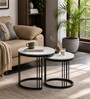 Elvas Metal Round Nesting Coffee Table Set In Black Finish with White Porcelain Top (Set of 2)