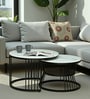 Elvas Metal Round Nesting Coffee Table Set In Black Finish with White Porcelain Top (Set of 2)
