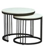 Elvas Metal Round Nesting Coffee Table Set In Black Finish with White Porcelain Top (Set of 2)