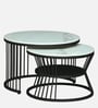 Elvas Metal Round Nesting Coffee Table Set In Black Finish with White Porcelain Top (Set of 2)