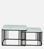 Elvas Metal Nesting Coffee Table Set In Black Finish with White Porcelain Top (Set of 2)