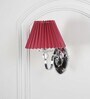 Elvira Fabric Maroon Shade Wall Light With Crystal Glass & Chrome Finish Metal Body Modern Decorative Wall Lamp For Bedroom, Living Room & Hallway (E14 Compatible)