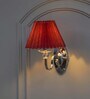 Elvira Fabric Maroon Shade Wall Light With Crystal Glass & Chrome Finish Metal Body Modern Decorative Wall Lamp For Bedroom, Living Room & Hallway (E14 Compatible)