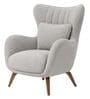 Elysian Teak Wood Wing Chair With Suede Fabric In Grey Colour Elysian Teak Wood Wing Chair With Suede Fabric In Grey Colour