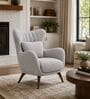 Elysian Teak Wood Wing Chair With Suede Fabric In Grey Colour Elysian Teak Wood Wing Chair With Suede Fabric In Grey Colour