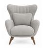 Elysian Teak Wood Wing Chair With Suede Fabric In Grey Colour Elysian Teak Wood Wing Chair With Suede Fabric In Grey Colour