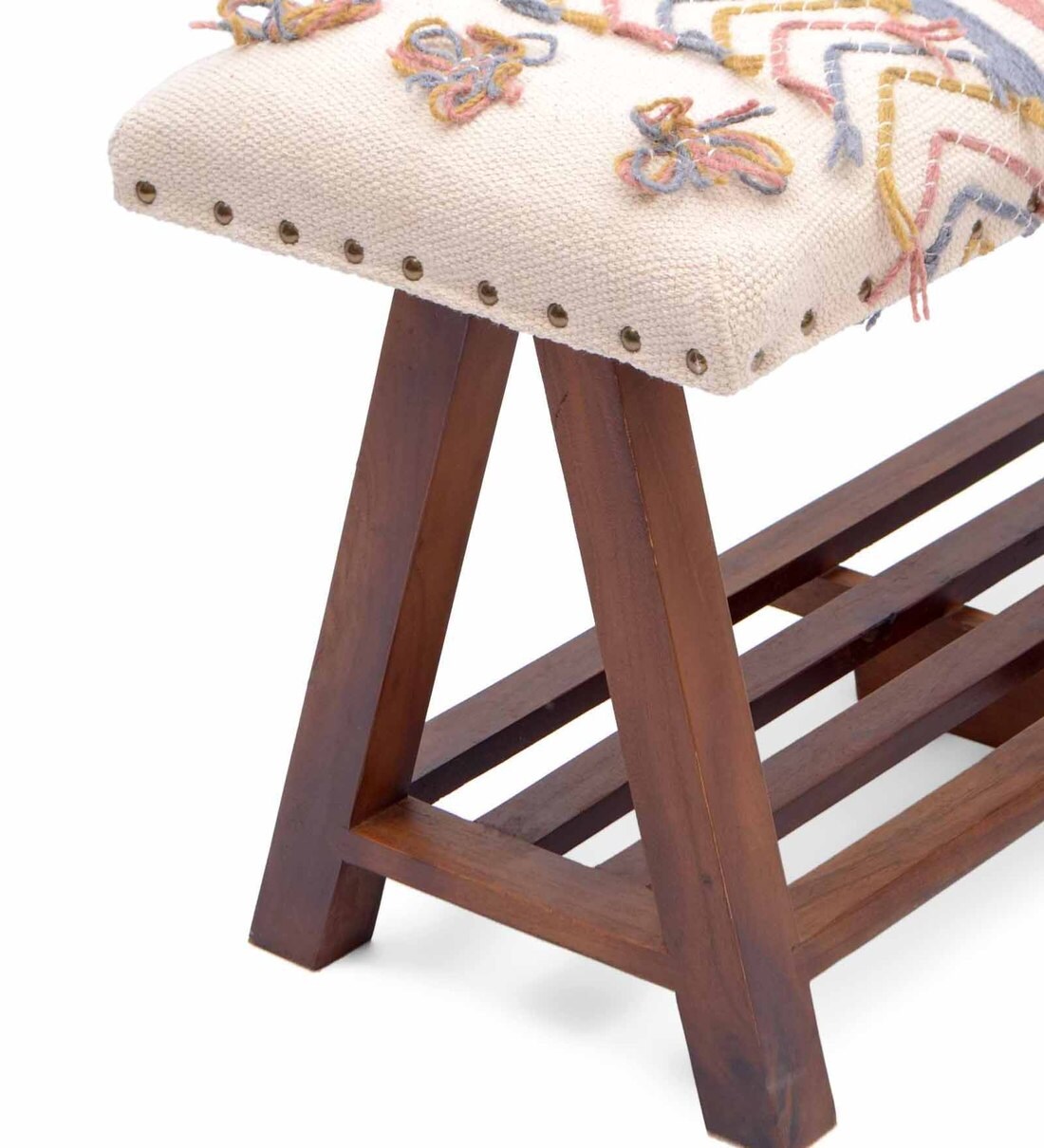 Buy Embroidered wooden bench in Multi Colour by Natural Furnish Online