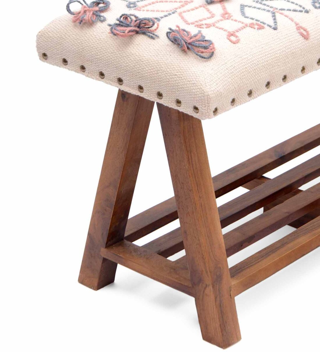 Buy Embroidered wooden bench in Multi Colour by Natural Furnish Online