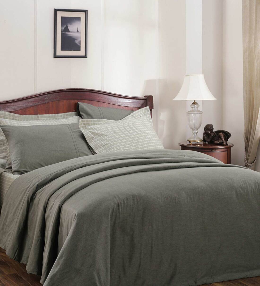 Buy Emmie Green 100 Cotton Double Bed Duvet Cover With 2 Pillow Covers