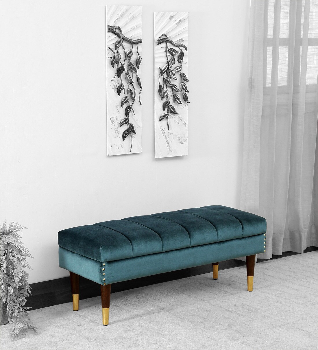 teal upholstered bench