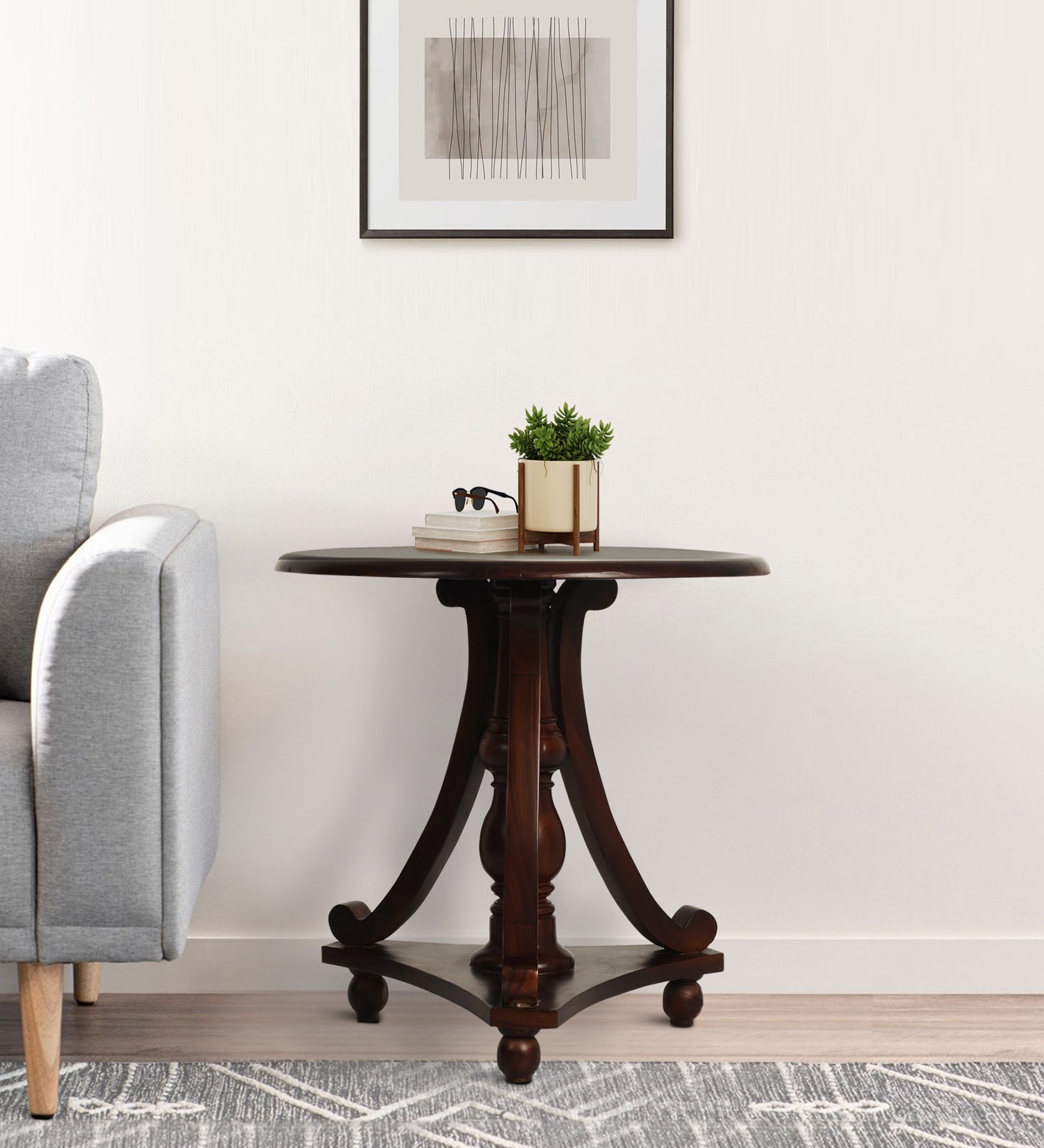 Emara Teak Wood End Table In Walnut Finish
