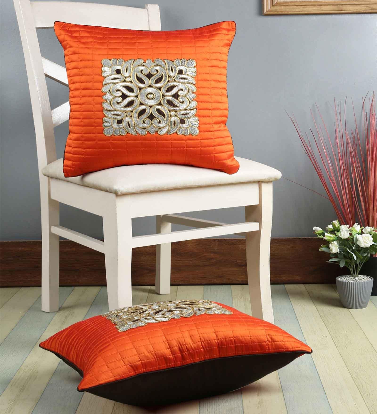 Buy Embellished Polyester 16 x 16 Inch Cushion Covers (Set of 2) by