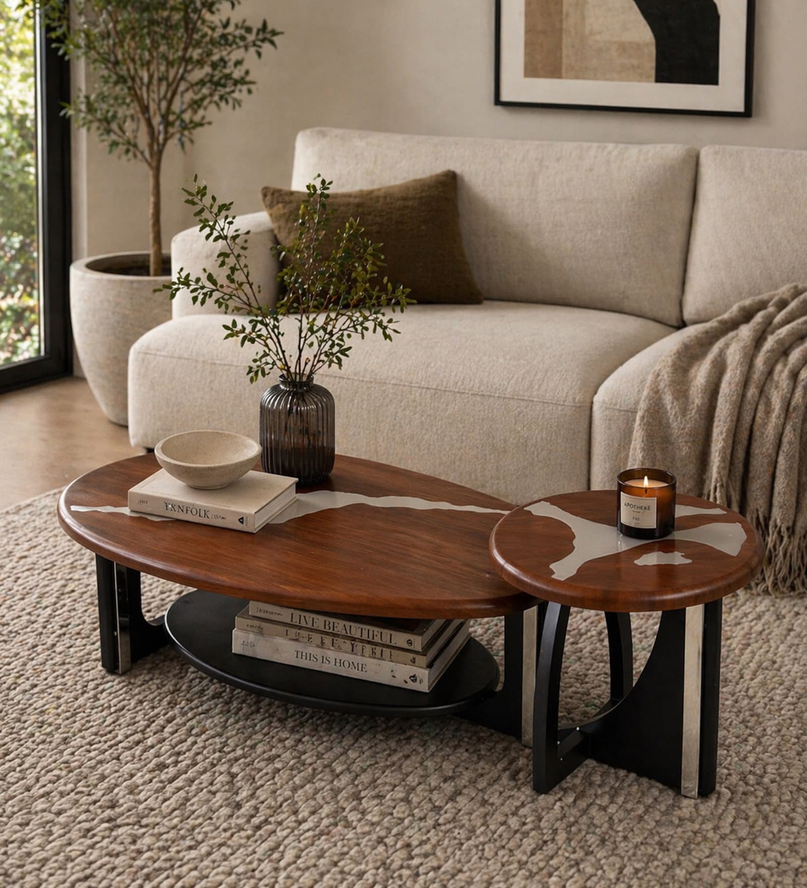 Ember Metal Nesting Coffee Table Set in Brown Finish (Set of 2)