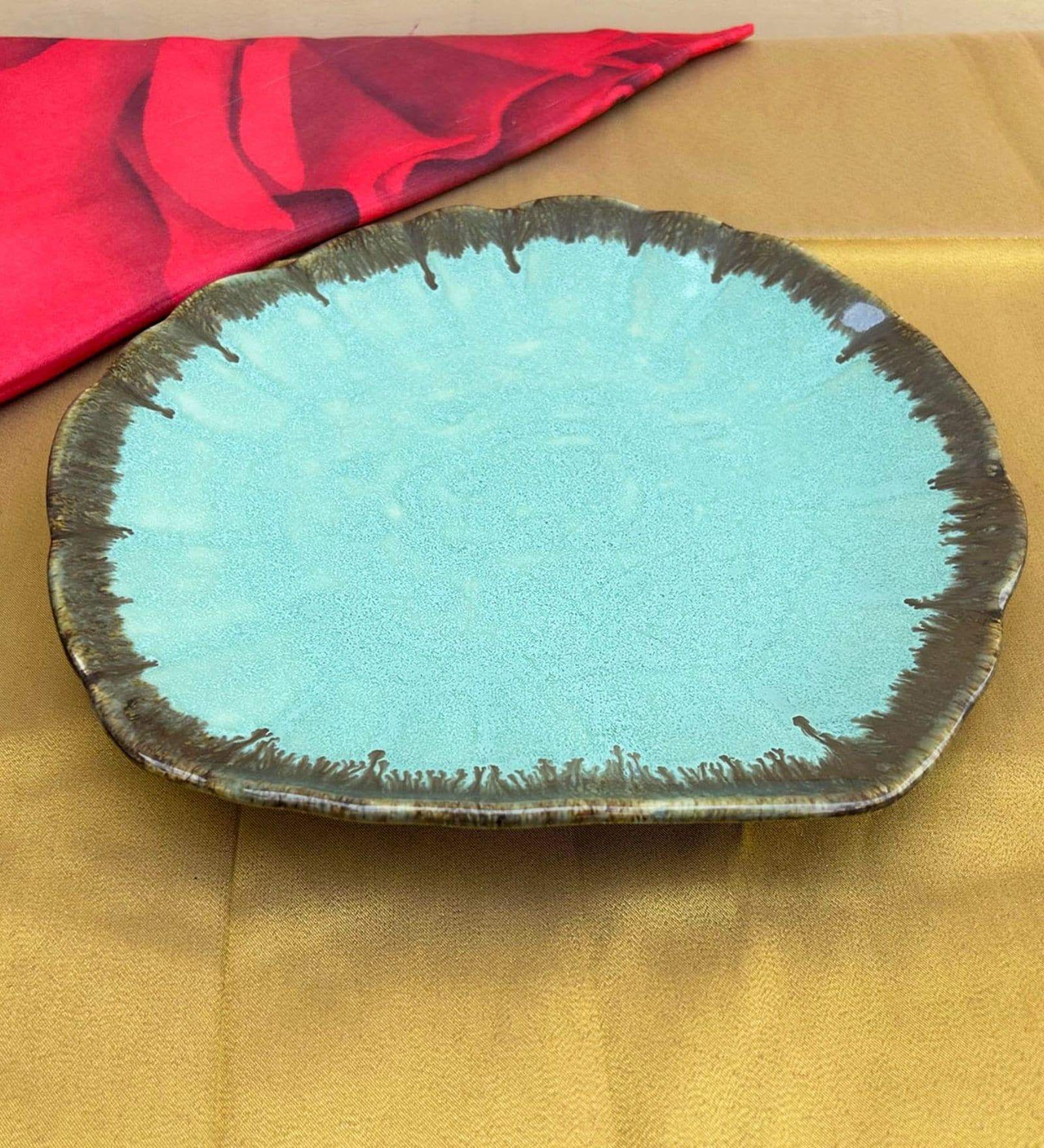 Embossed Teal Ceramic  Appetizer Platter