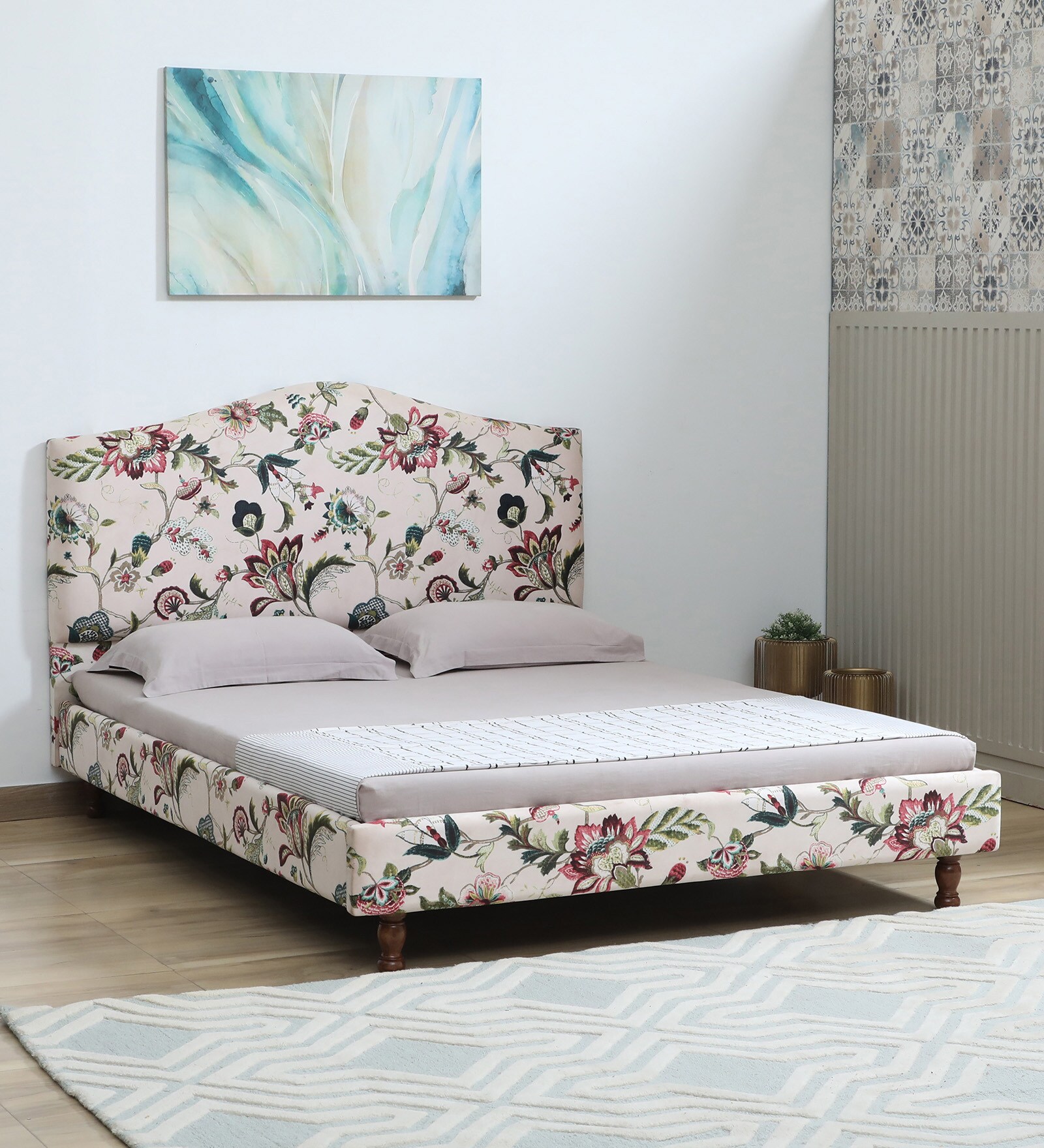 Embrace Queen Size Floral Bed In White Colour