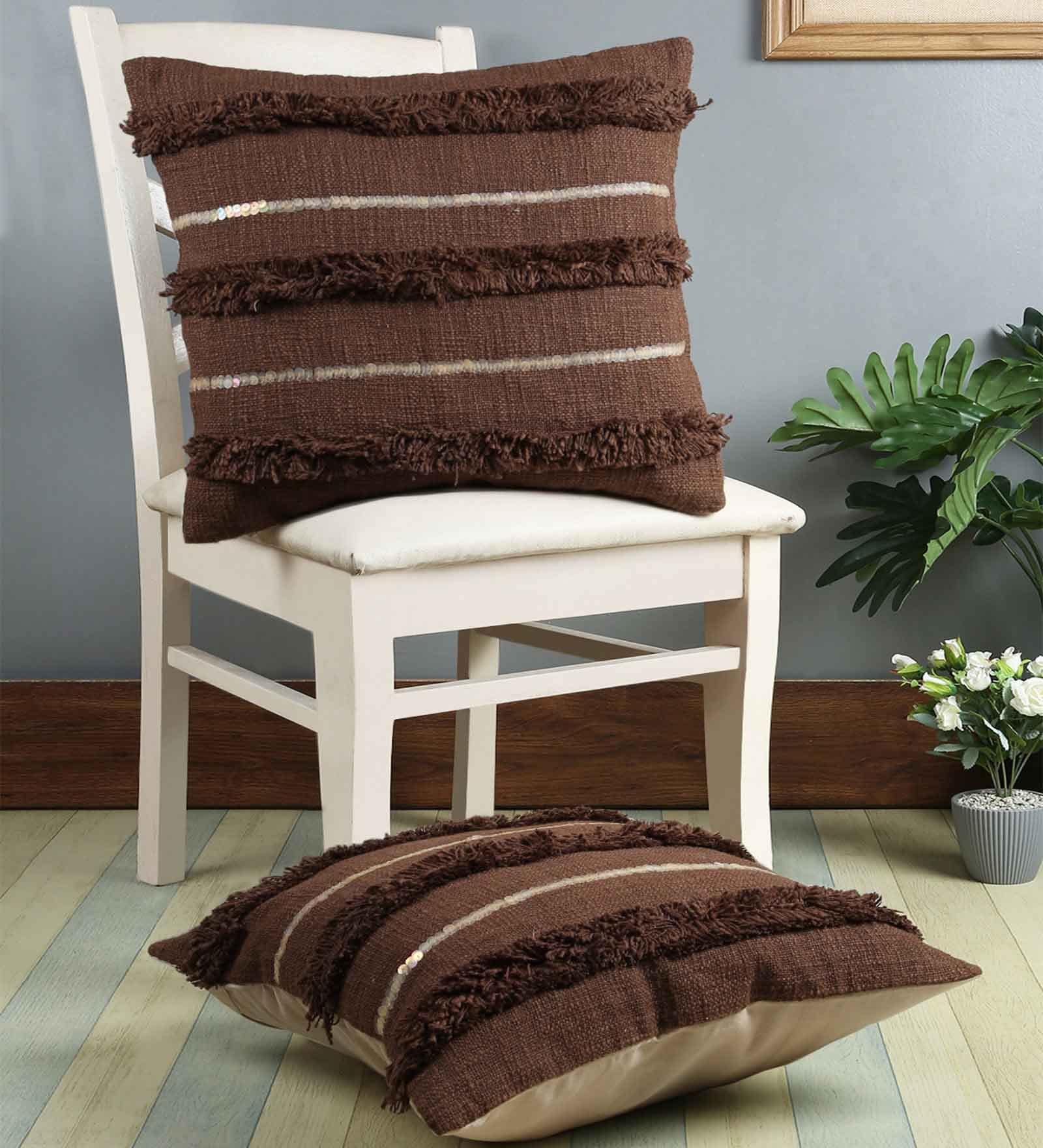 Embroidered Cotton 18 x 18 Inch Cushion Covers (Set of 2)