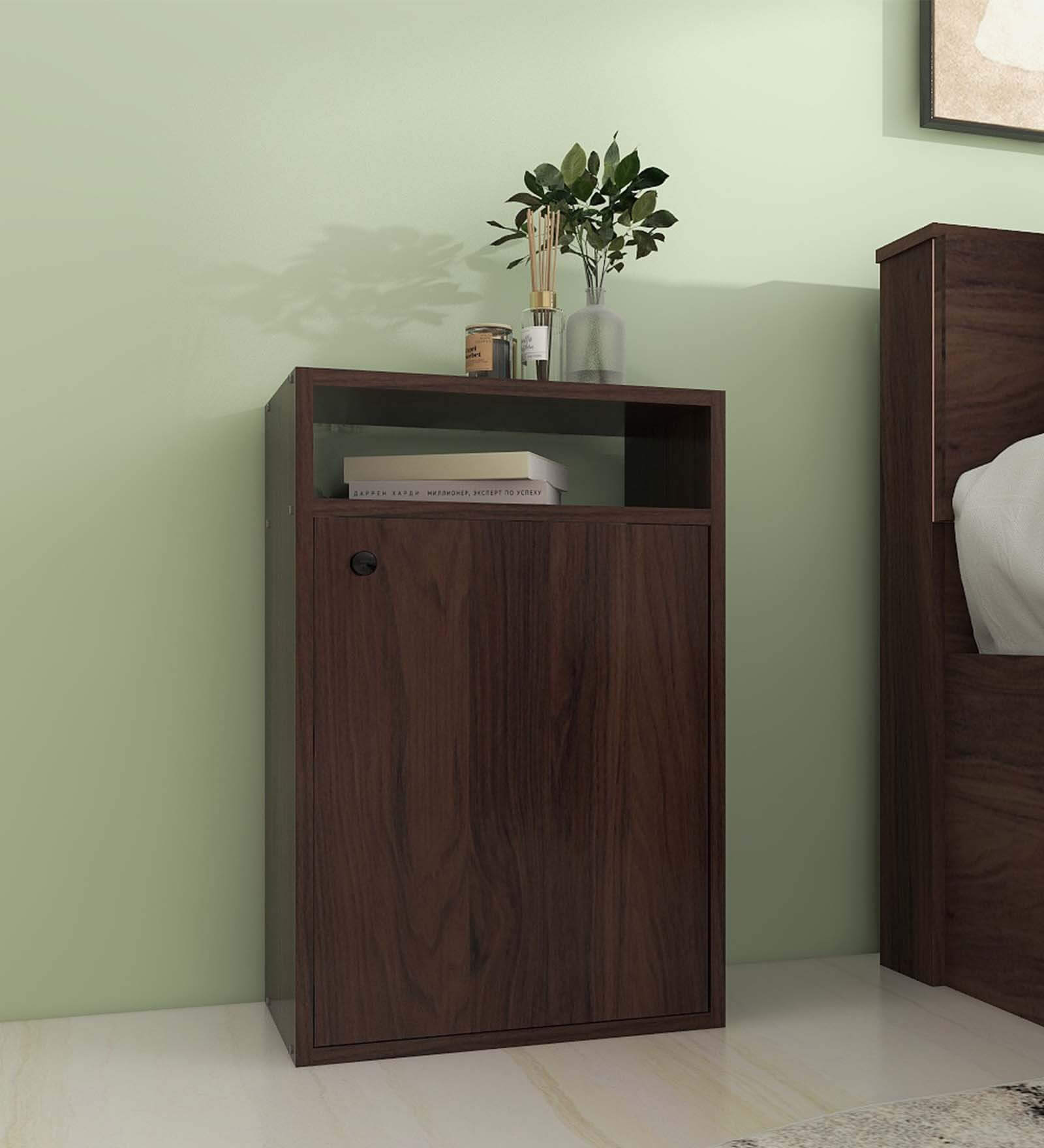 Emi Side Table with Storage in Walnut Finish