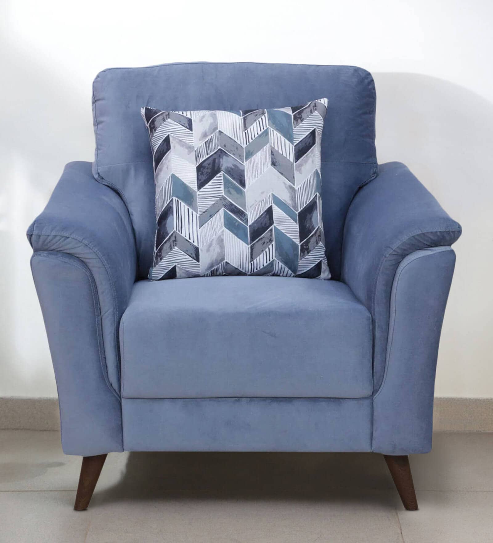Emilia Velvet 1 Seater Sofa In Velvet Blue Colour