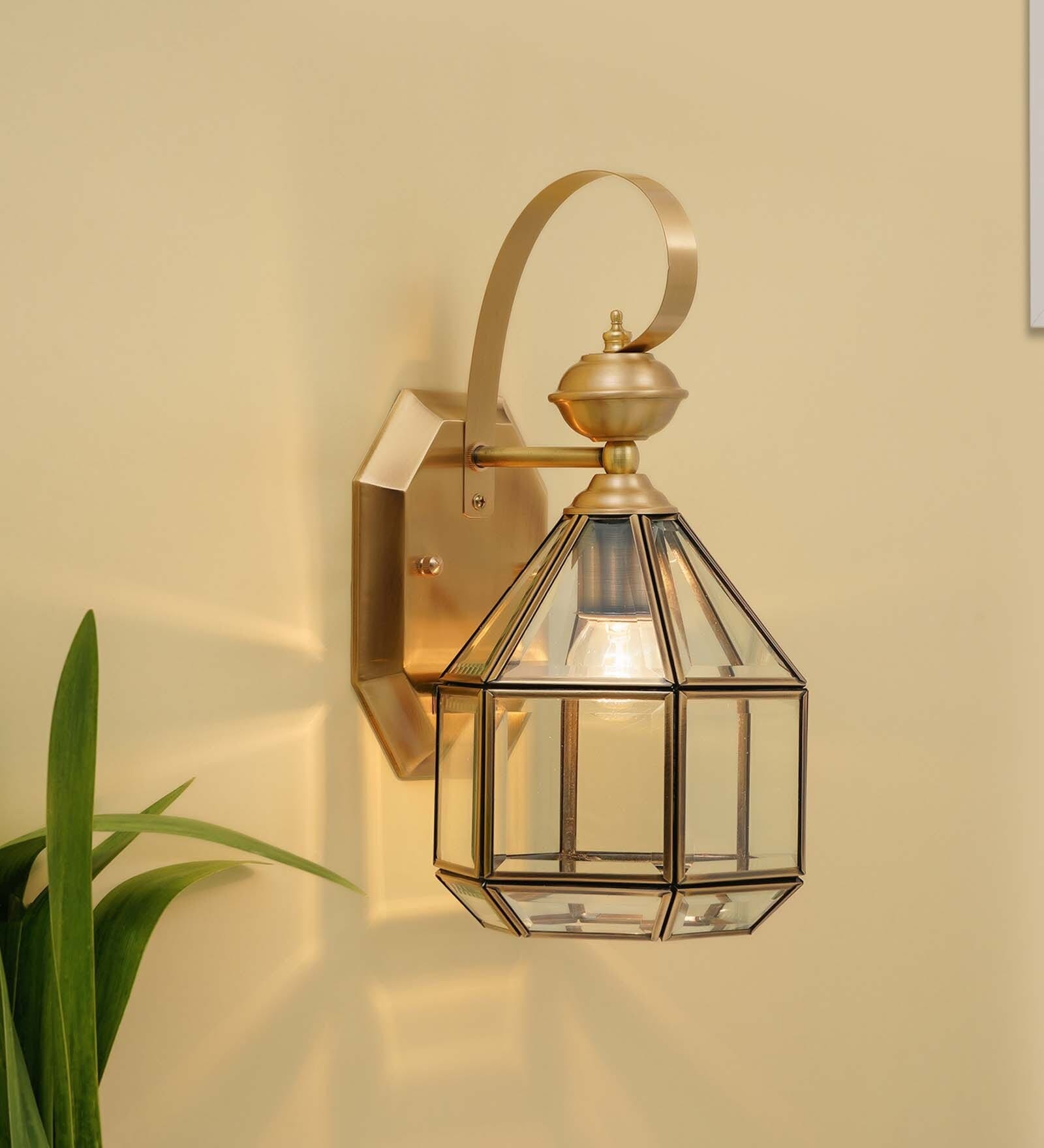 Speckle Brass Metal and Glass Wall Sconces