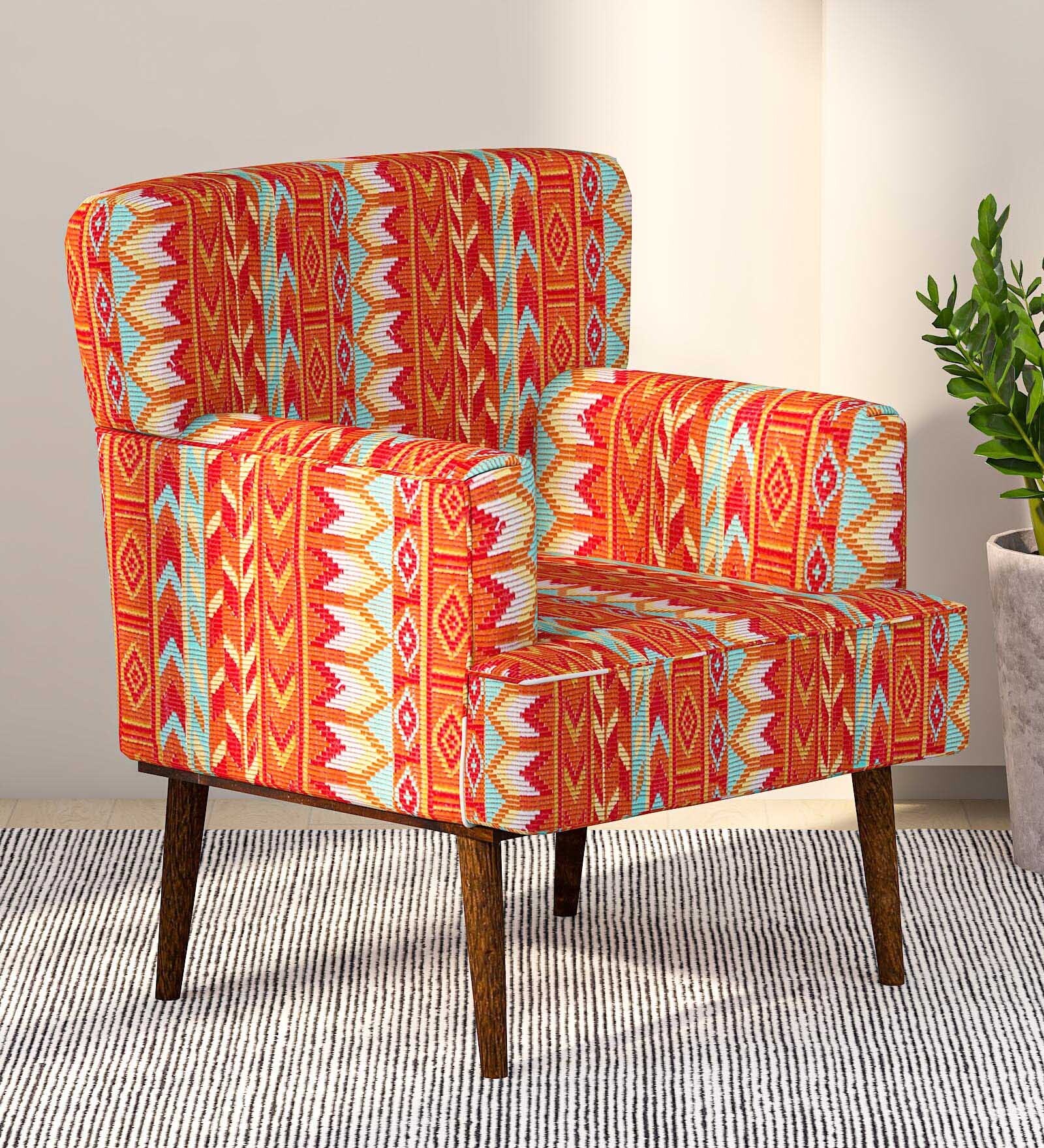 Emma Fabric Full Back Lounge Chair In Orange Colour