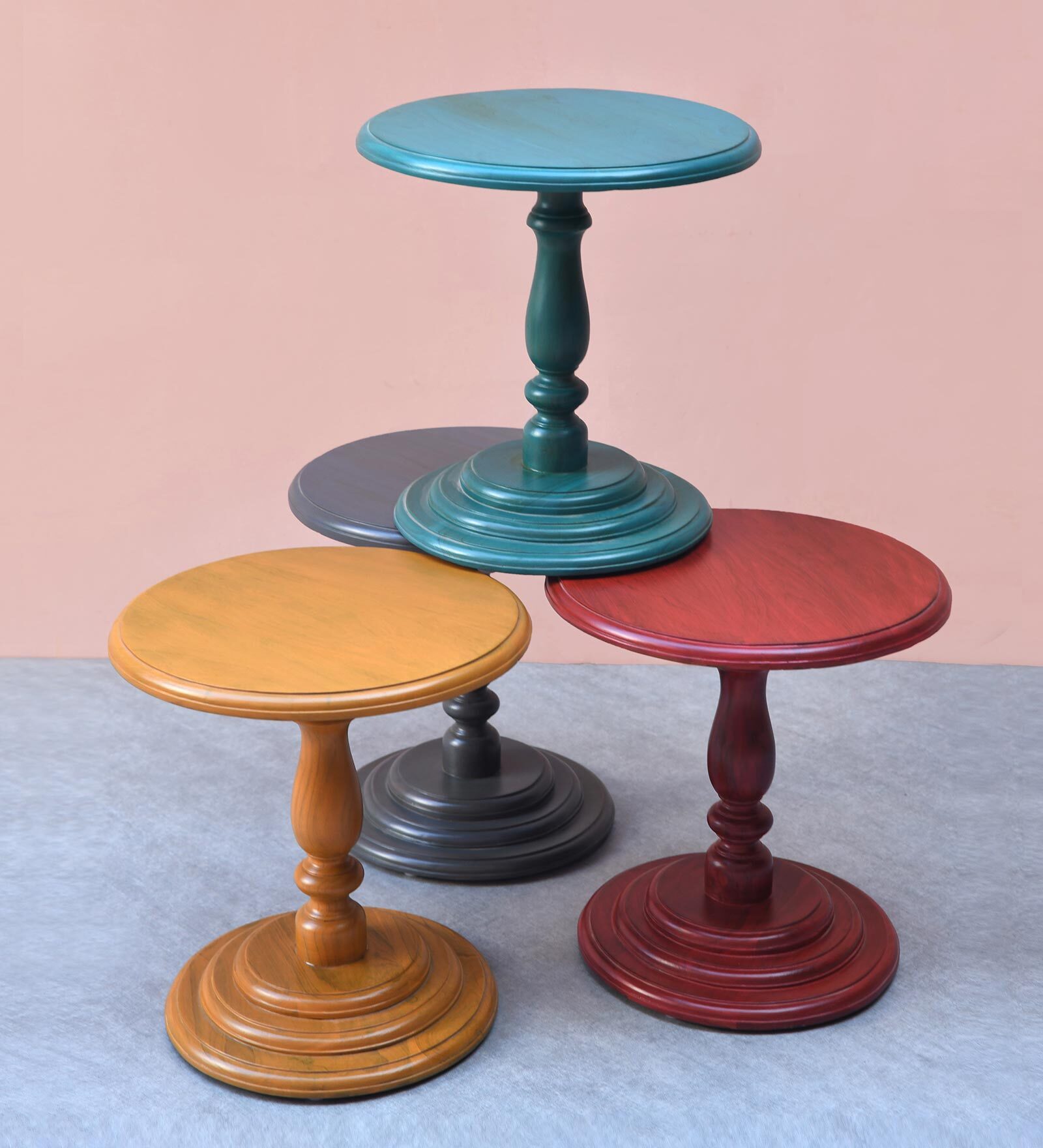 Emma Solid Wood End Table In Multi Finish, (Set Of 4)