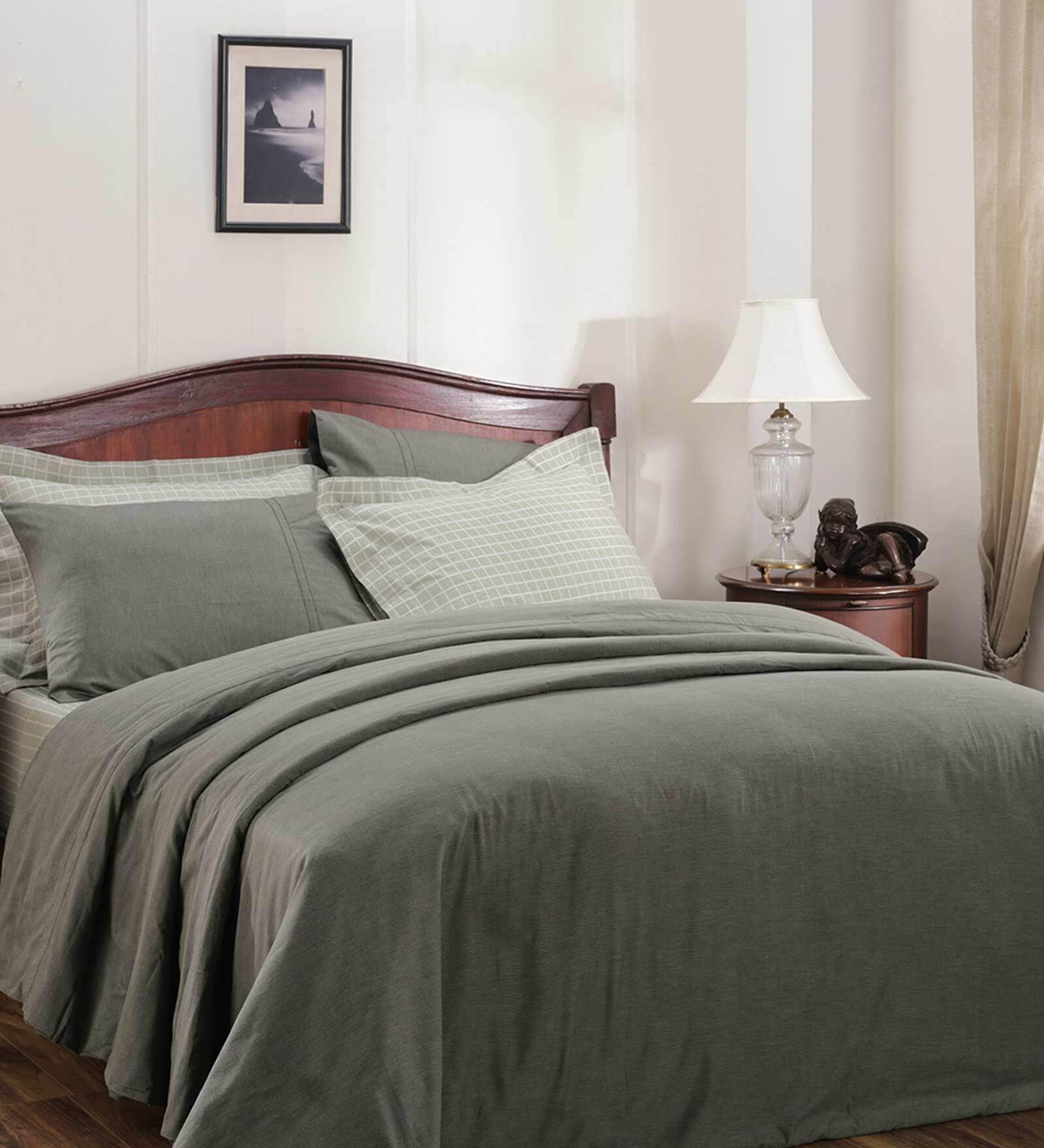 Green Solid 100% Cotton Double Bed Duvet Cover With 2 Pillow Covers