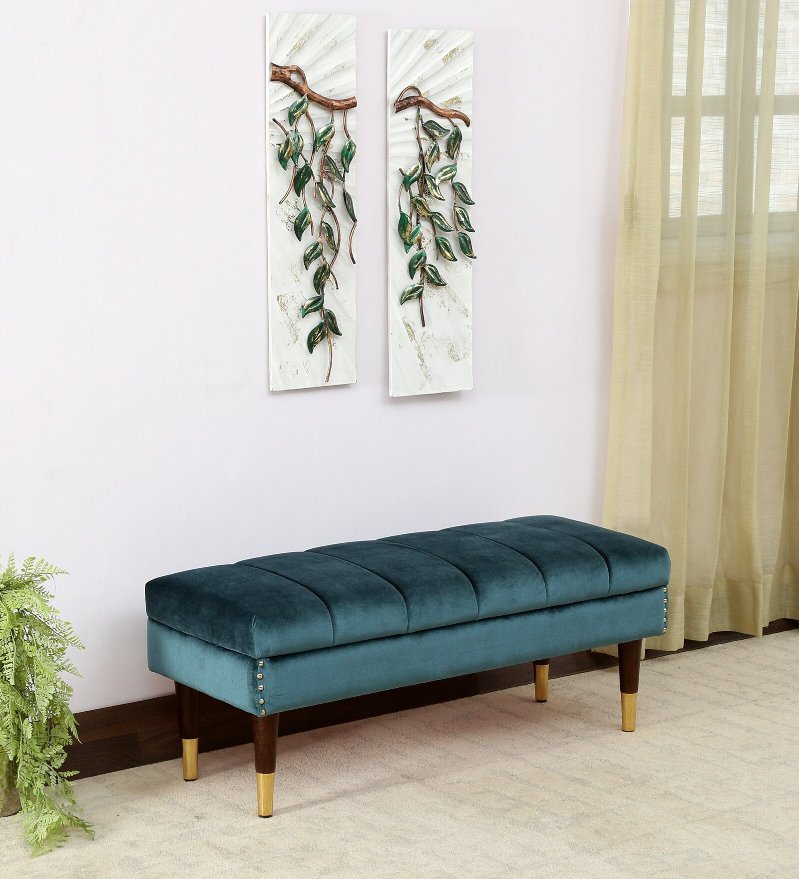 Emmy Upholstered Bench In Teal Colour