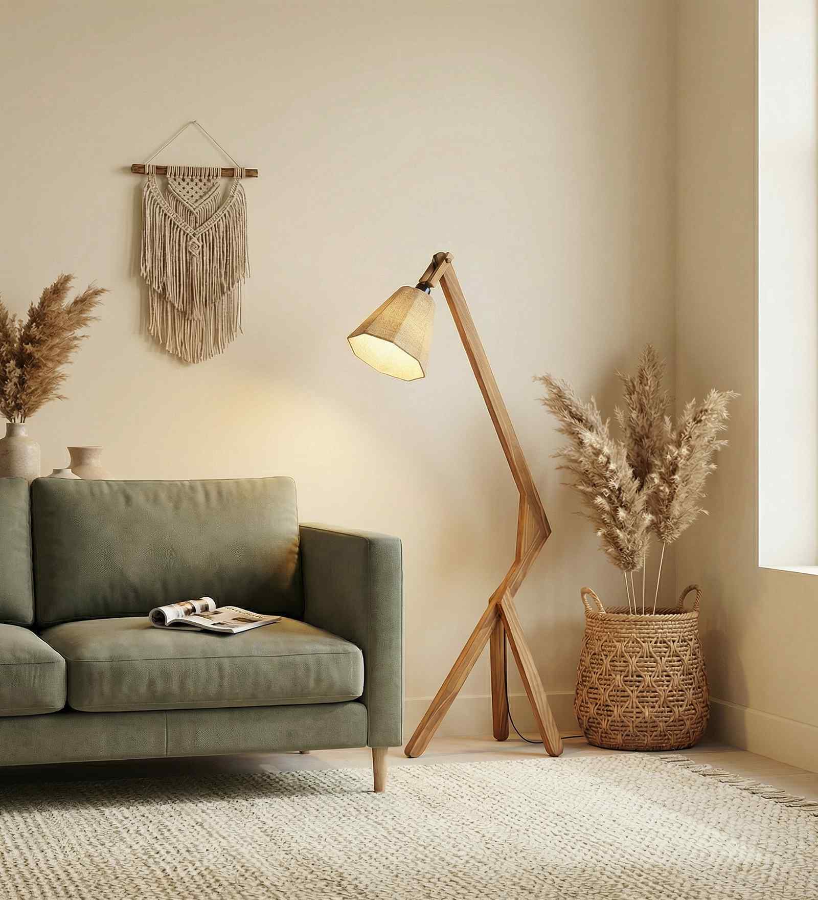 Emphasis Wooden Floor Lamp with Jute Shade & Brown Base