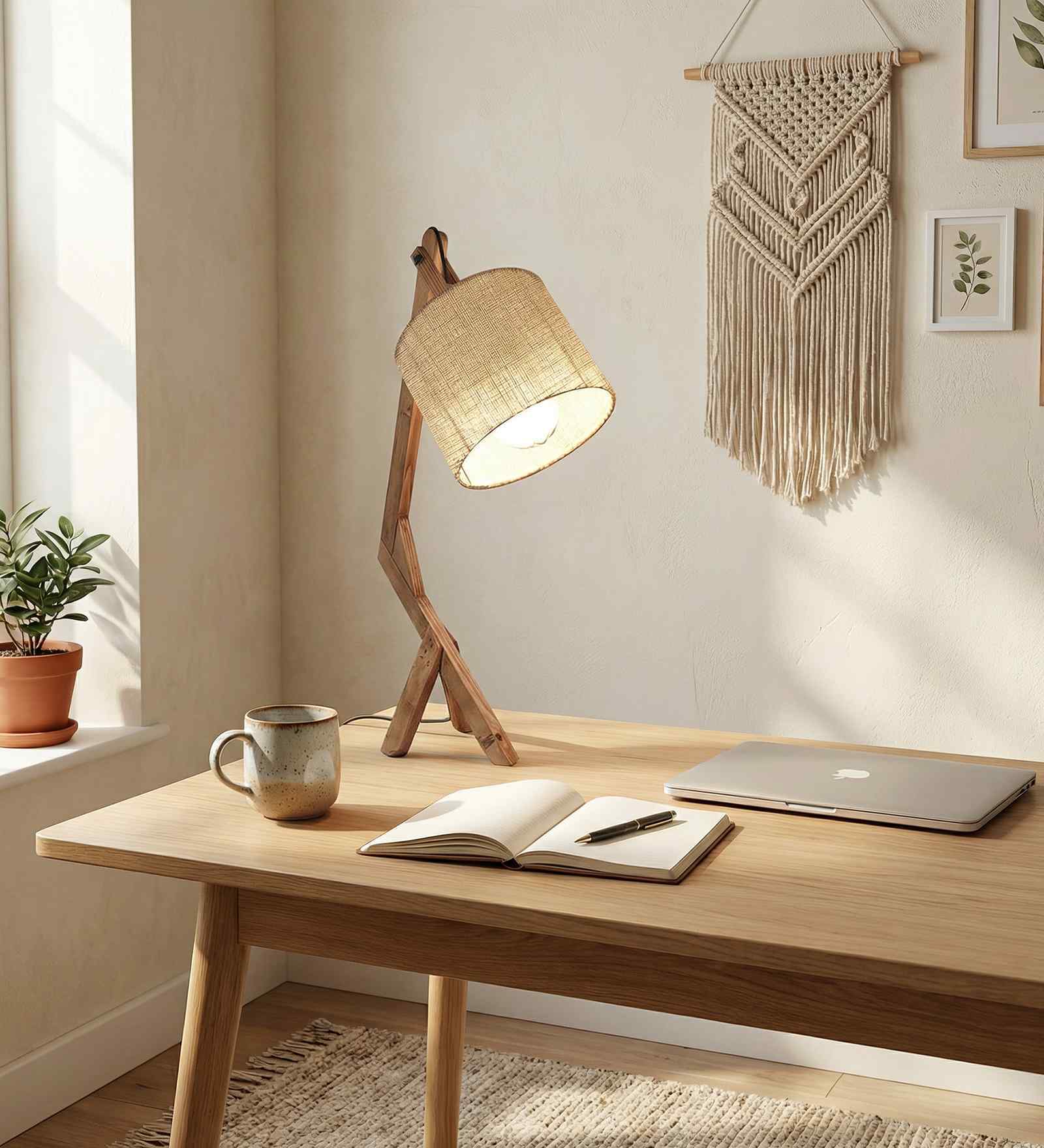 Emphasis Wooden Table Lamp with Jute  Shade & Brown Base