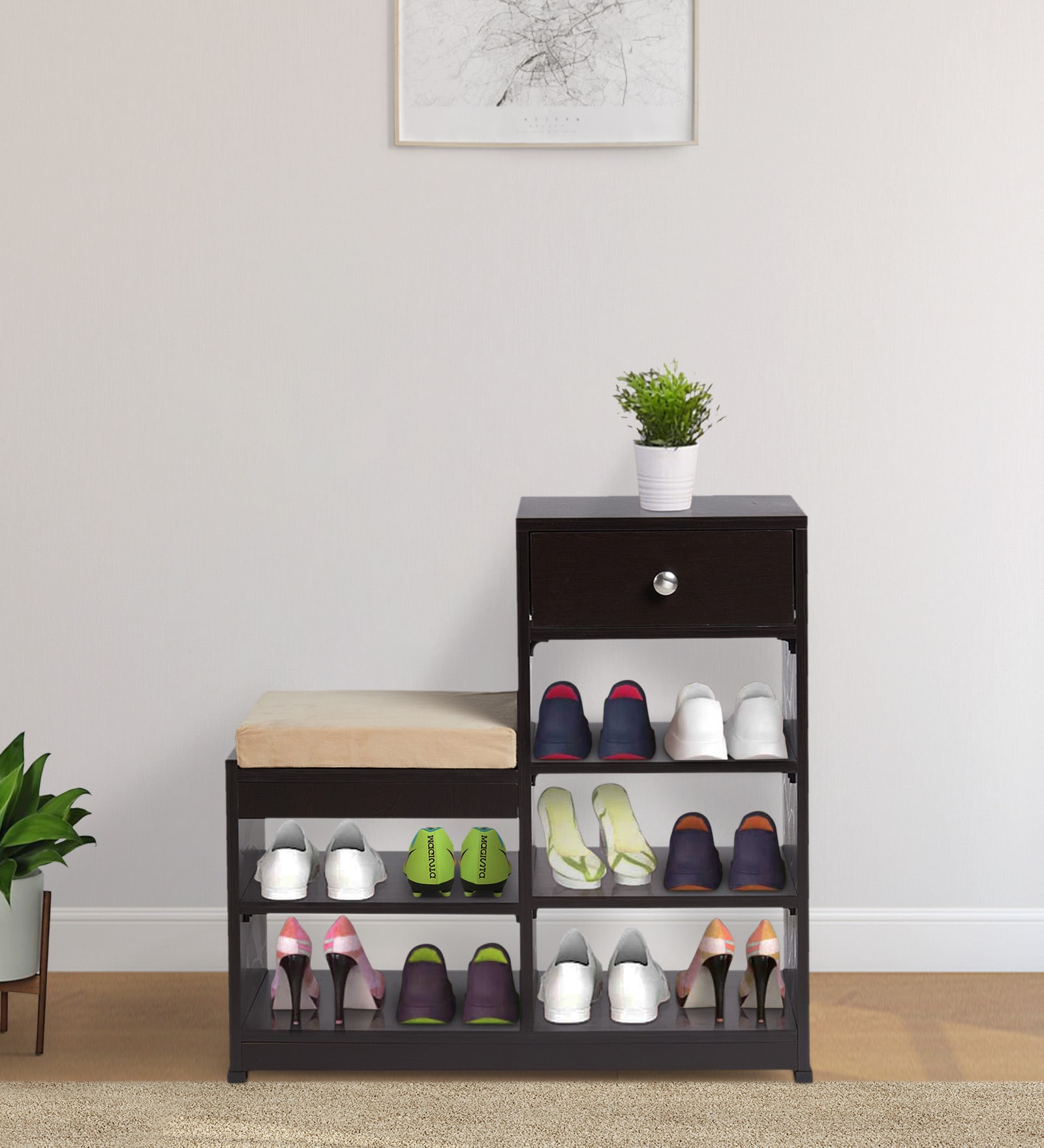 Emrys Shoe Rack with Seating in Wenge Finish