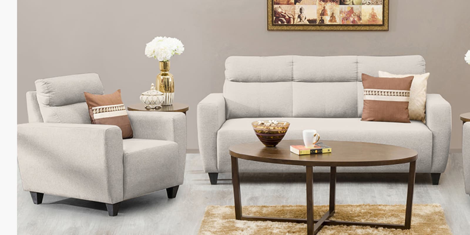 Buy Emily Sofa Set (3+1) in Biege Colour by Home Centre Online - Lawson