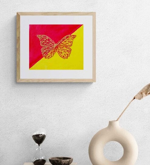 Embroidered Butterfly Handmade Acrylic Paint On Canvas Unframed