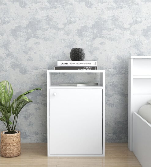 Emi Side Table with Storage in White Colour