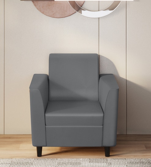 Emperor Synthetic Leather 1 Seater Sofa in Nimbus Grey Colour