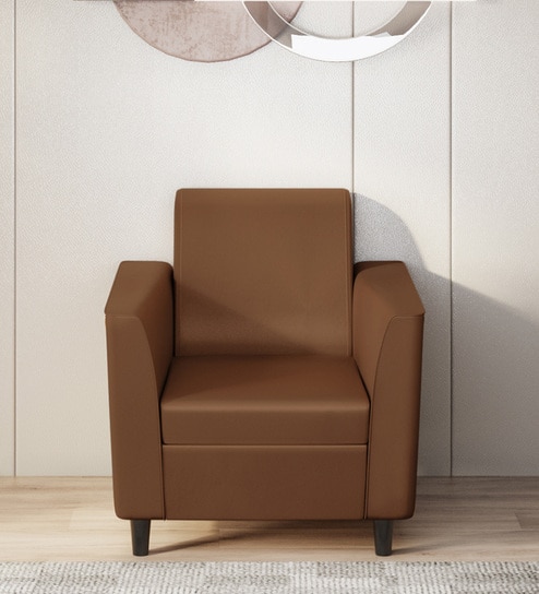 Emperor Synthetic Leather 1 Seater Sofa in Toffee Colour