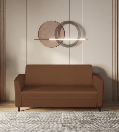 Emperor Synthetic Leather 3 Seater Sofa in Toffee Colour