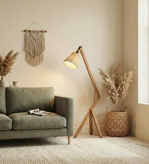 Emphasis Wooden Floor Lamp with Jute Shade & Brown Base