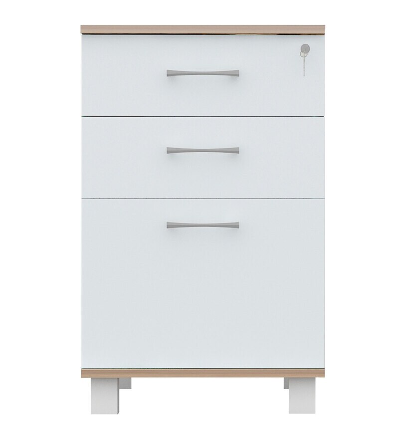 Buy Embassy 3 Drawer File In Lyon Teak & Frosty White Finish