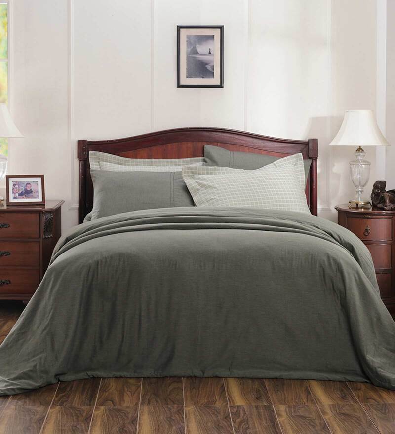Buy Emmie Green 100 Cotton Double Bed Duvet Cover With 2 Pillow Covers