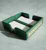 Emerald Green PU Leather and Natural Rattan Tissue Holder with Weighted Bar Design