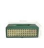 Emerald Green Rectangular PU Leather and Natural Rattan Tissue Box Holder