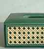 Emerald Green Rectangular PU Leather and Natural Rattan Tissue Box Holder