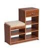 Emrys Shoe Rack with Seating & Drawer Storage in Teak Finish