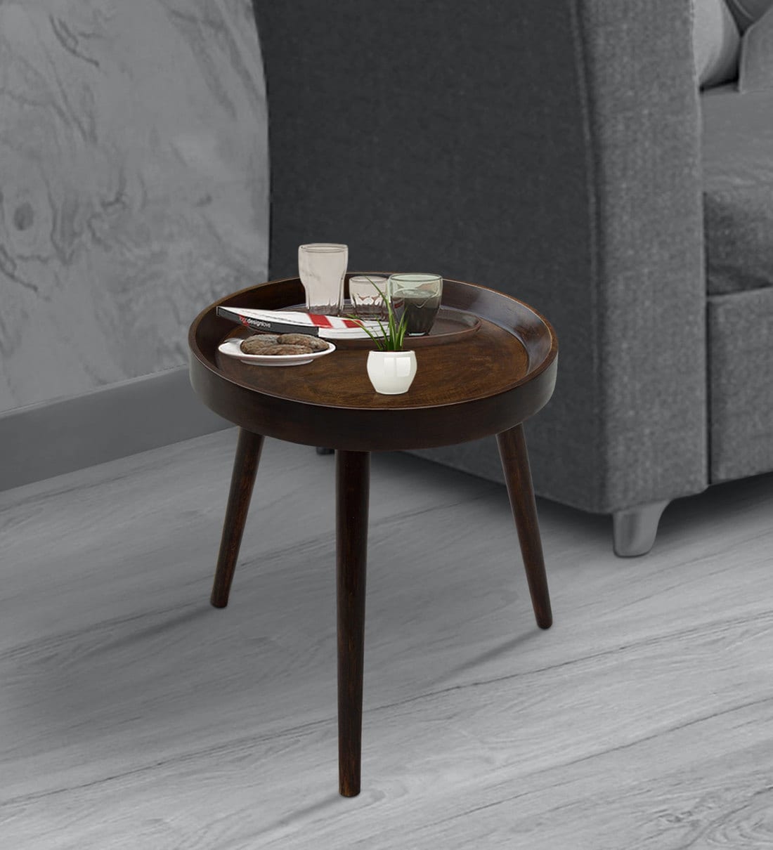 Buy End Table in Walnut Colour by The Urban Store Online MidCentury