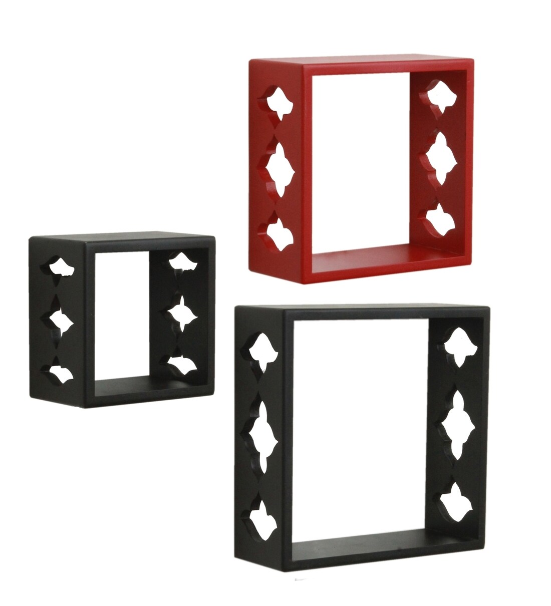 Buy Set of 3 Engineered Wood Cube Wall Shelf in Black Colour be Wall